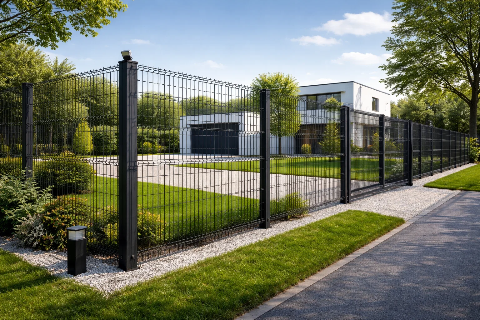 Ein Doppelstabmattenzaun friedet Grundstück ein